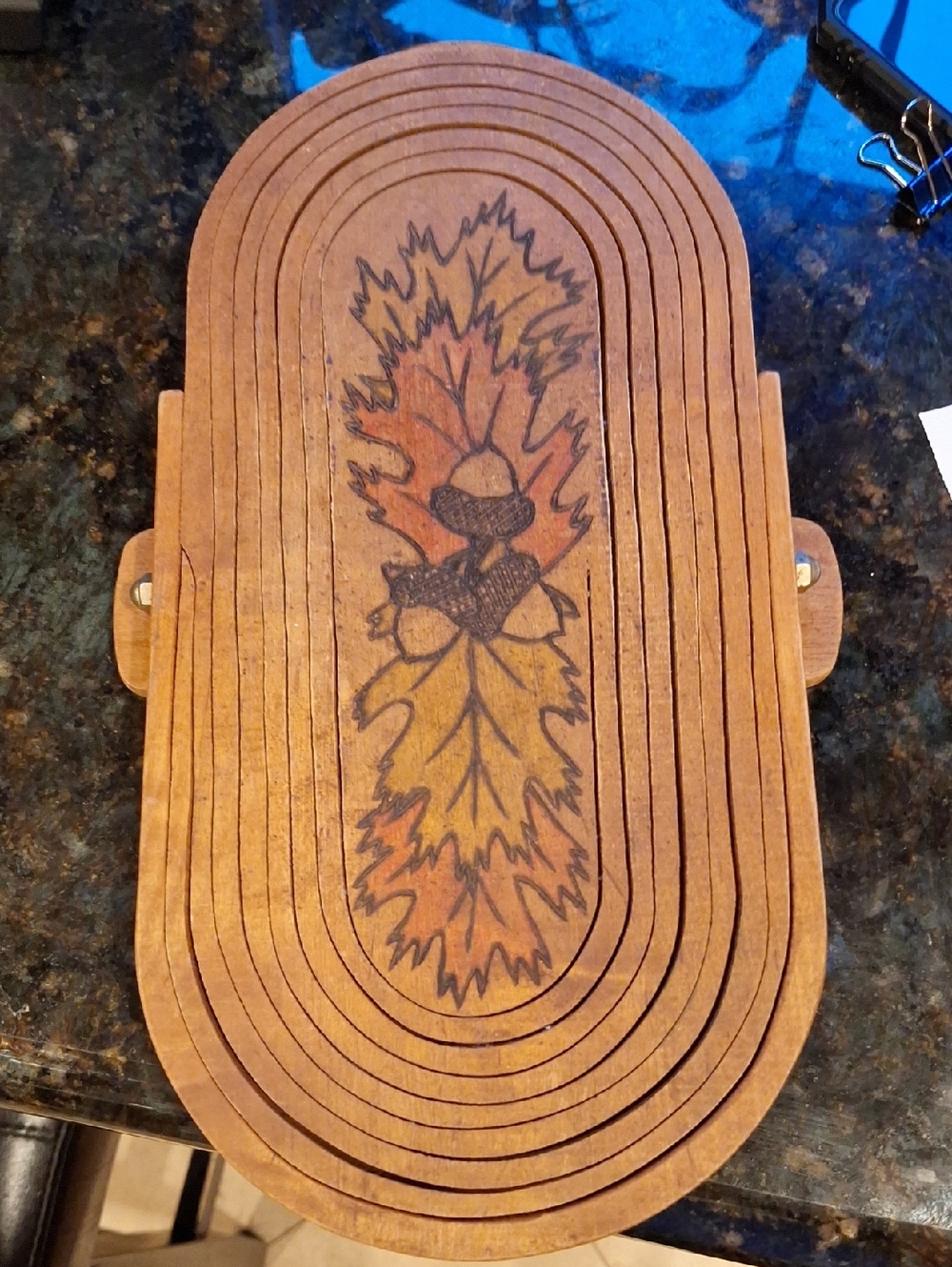 Grandpa's Vintage Collapsible Wooden Carved Basket/trivet 1985